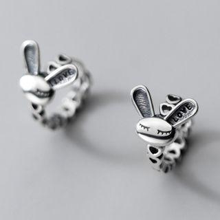 Rabbit Hoop Stud Earring 1 Pair - Silver - One Size