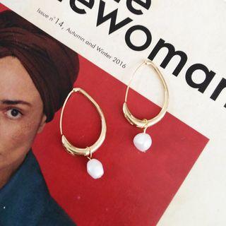Faux Pearl Drop Earring 1 Pair - Stud Earring - White Faux Pearl - Gold - One Size