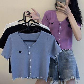 Butterfly Short-sleeve Slim-fit Knit Top
