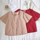 Plain Single-breasted Square-neck Short-sleeve Blouse