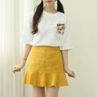 Ruffled Linen Blend Miniskirt