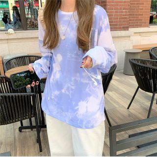 Long-sleeve Tie-dyed T-shirt Long Sleeve - Blue & White - One Size