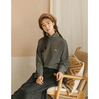 High-neck Patched Stripe T-shirt