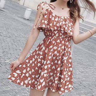 Heart Print Strappy A-line Dress