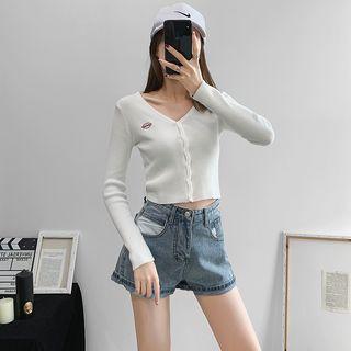 Button-down Cropped Knit Top