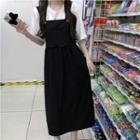 Short-sleeve Printed T-shirt/ Plain Jumper Dress