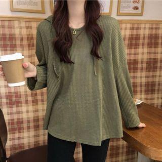 Long-sleeve Plain Ribbed Knit Hoodie