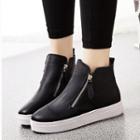 Front Zippers Paneled Ankle Boots