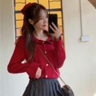 Collared Knit Jacket Red - One Size