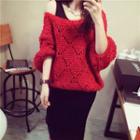 Set: Pointelle Knit Sweater + Midi Tank Dress Red - One Size