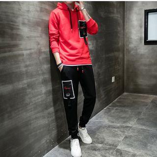 Set: Lettering Pocket-patch Hoodie + Sweatpants