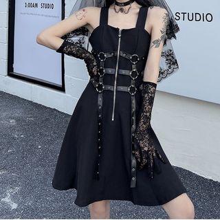 Sleeveless Harness Belt Detail A-line Dress