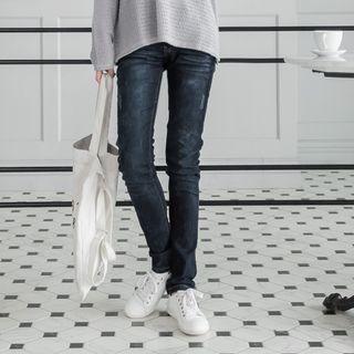 Acid-wash Embroidered Skinny Jeans