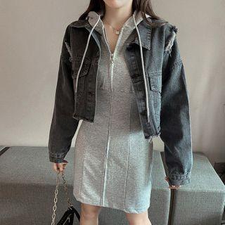 Set: Cropped Denim Jacket + Hooded Dress