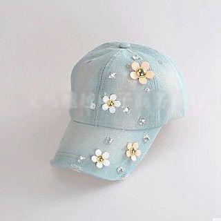 Flower Accent Denim Baseball Cap