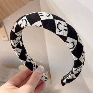 Smiley Checker Fabric Headband Headband - Smiley Face - Black & White - One Size