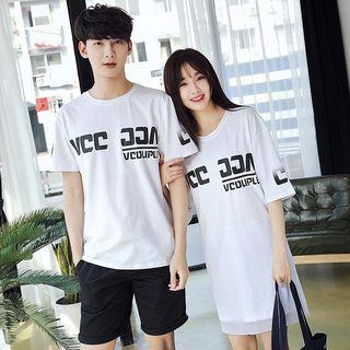 Couple Matching Lettering Short Sleeve T-shirt / 3/4 Sleeve Dress/ Shorts