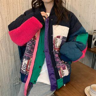 Multicolor Panel Long-sleeve Baseball Jacket As Shown In Figure - One Size