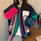Multicolor Panel Long-sleeve Baseball Jacket As Shown In Figure - One Size