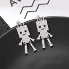 Rhinestone Robot Earring Stud Earring - 1 Pair - Robot - Silver - One Size