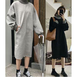 Puff-sleeve Turtleneck Shift Dress