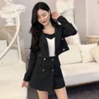 Cropped Double-breasted Blazer / High Waist A-line Skirt / V-neck Camisole Top