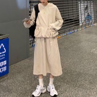 Set: Drawstring Hoodie / Midi A-line Skirt