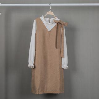 Mock Two-piece Ruffle Trim Long-sleeve Dress