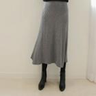 Band-waist Ribbed Midi Knit Skirt