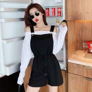 Off Shoulder Plain Top / Plain Lace Up Jumpsuit