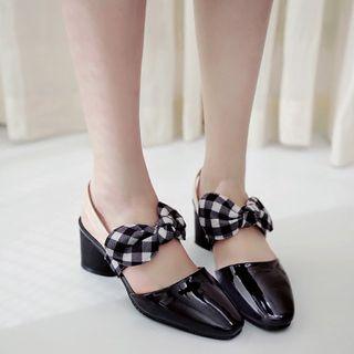 Plaid Bow Slingback Patent Pumps