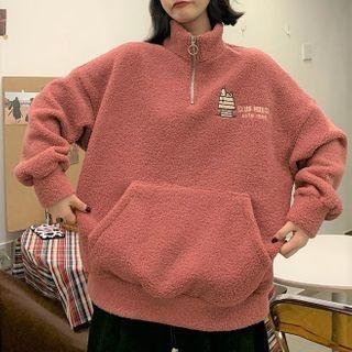 Cake Embroidered Faux Shearling Half-zip Pullover