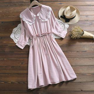 Lace Trim Peter Pan Collar Short-sleeve Dress