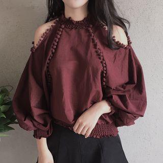 Cold Shoulder Balloon Sleeve Blouse