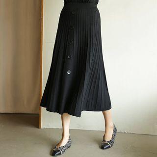 Buttoned Flared Long Knit Skirt