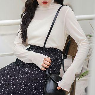 Long-sleeve Turtleneck Top Almond - One Size