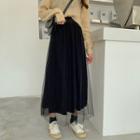 High-waist Glitter Mesh Layered Skirt