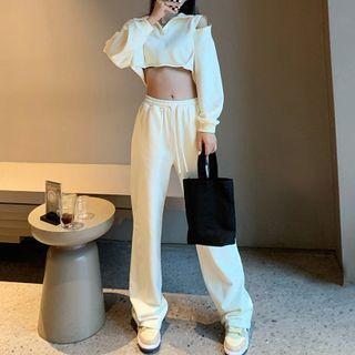 Zipped Collared Cropped Sweatshirt / Applique Mini Pencil Skirt / Wide-leg Pants