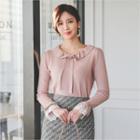 Tie-neck Lace-cuff Knit Top
