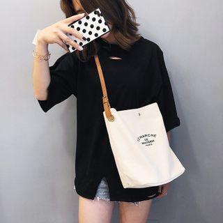 Lettering Print Canvas Tote Bag