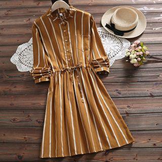 Striped Drawstring Waist A-line Dress