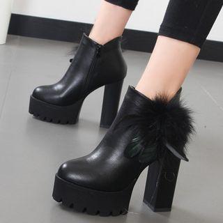 Bobble Block Heel Ankle Boots