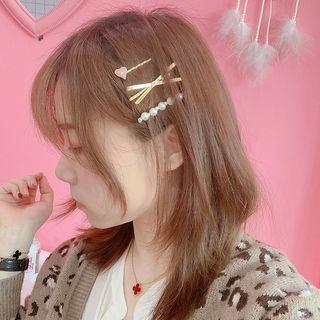 Set: Alloy Bow / Heart / Faux Pearl Hair Pin (assorted Designs) Set Of 3 - Gold - One Size
