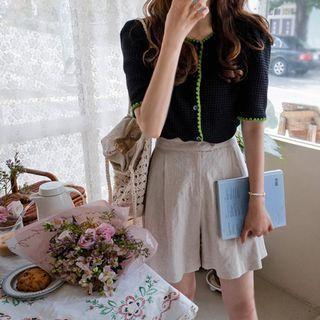Pintuck-front Linen Shorts