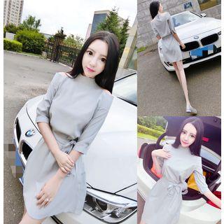 Cold Shoulder Elbow-sleeve A-line Dress