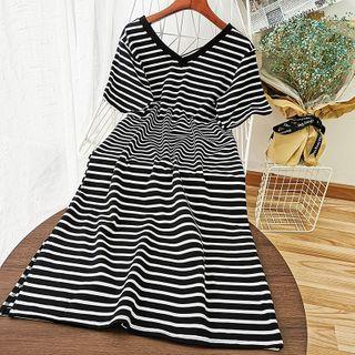 Striped V-neck T-shirt Dress