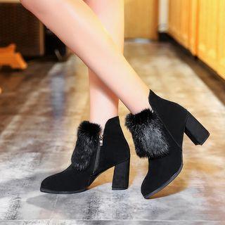 Chunky Heel Furry Trim Short Boots