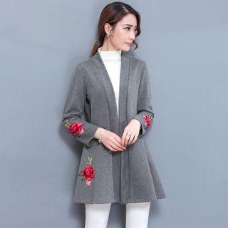 Embroidered Open-front Knit Jacket