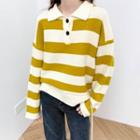 Two Tone Striped Button-up Oversize Sweater