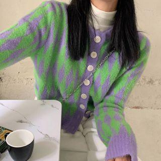 Jacquard Cardigan Green & Purple - One Size